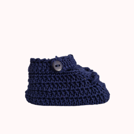 Carapins crochet algodão cor azul marinho, recém-nascido