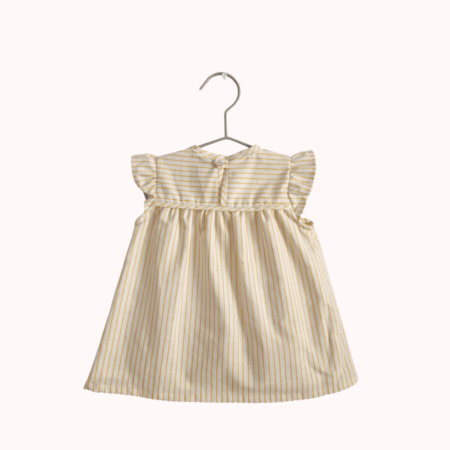 Vestido bebé algodão risquinhas amarelas, Galé