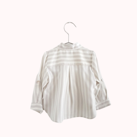 Camisa algodão risca cinza e manga comprida