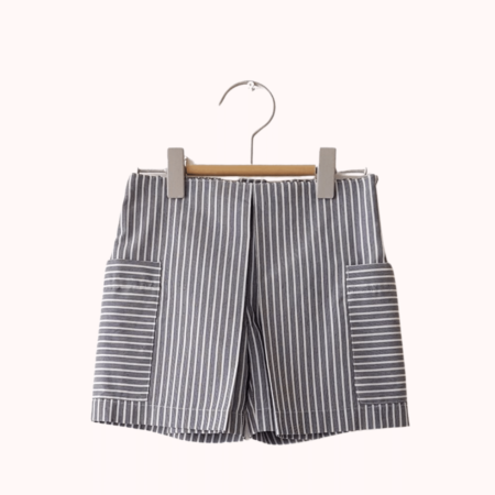 Calções para Menina, Risquinhas Azul e Branco