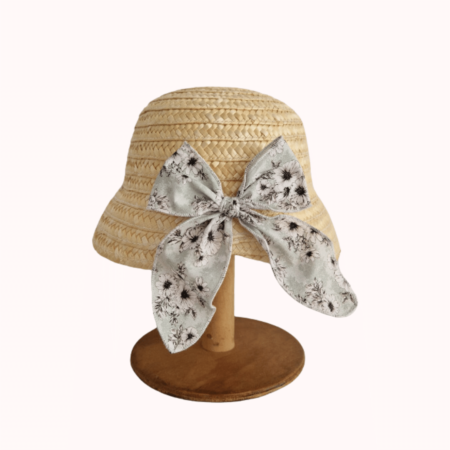 Chapéu bebé palha com laço algodão estampado