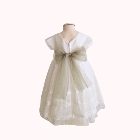 Vestido bebé renda de tulle bordado e algodão orgânico