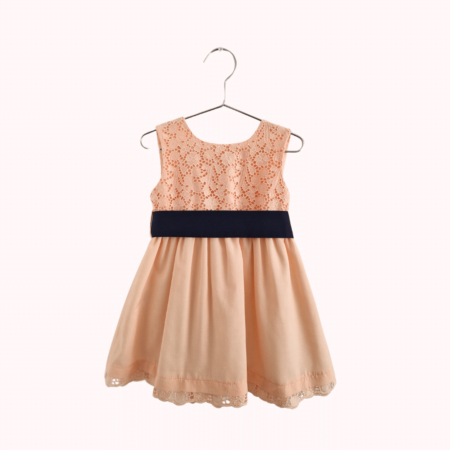 Vestido menina algodão bordado inglês, coral